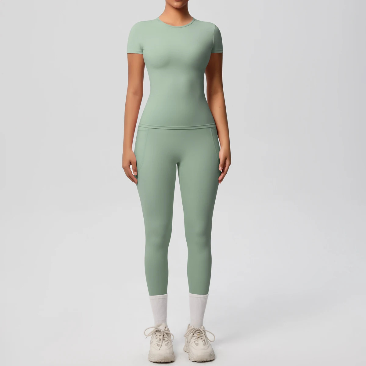 Women 2pcs Patchwork Sport Yoga Suit Womens Tracksuit Jacket Running Shirts Tummy Control Butt Lifting Gey Pants 250414