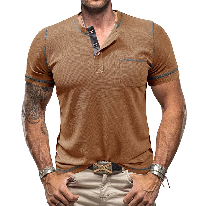 American Henry shirt mens waffle short sleeved mens T-shirt summer mens base shirt