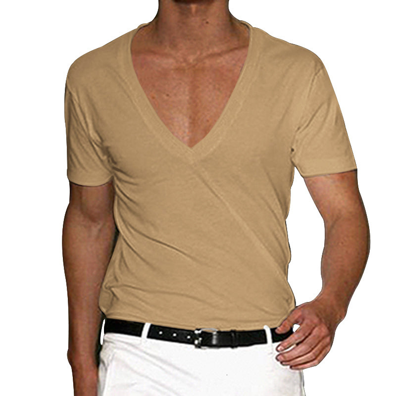 2025 Mens T-shirt Clothing Mens V-neck Solid Large Casual Short Sleeve T-shirt