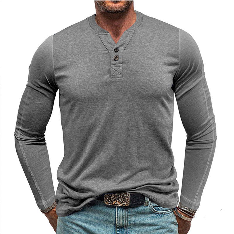 2025 mens American long sleeved mens T-shirt mens Henry collar base shirt autumn and winter elastic cotton