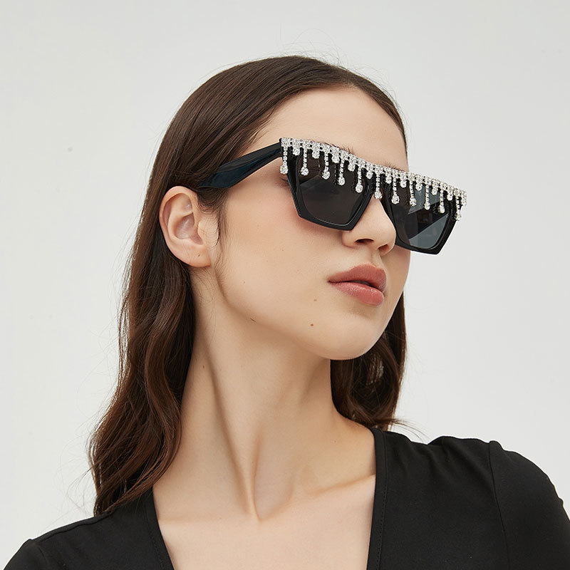 Large Frame Diamond Set Fashion Versatile Party Sunglasses