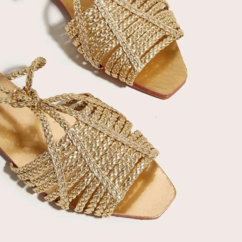 Fashion Womens Shoes 2025 All-Match Female Sandal Open Toe Large Size Strappy Heels New Girls Flat Peep Summer Big Beige