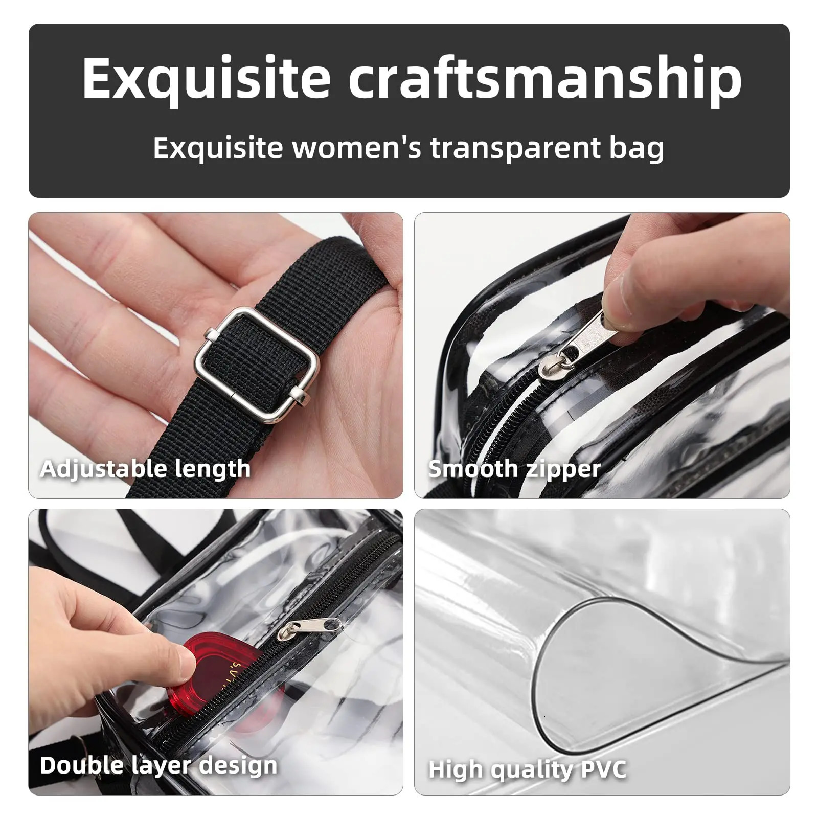 Women Clear Shoulder Bag Stadium Approved PVC Concert Transparent Purse Simple Crossbody Bag With Front Pocket Casual Handbag 250407