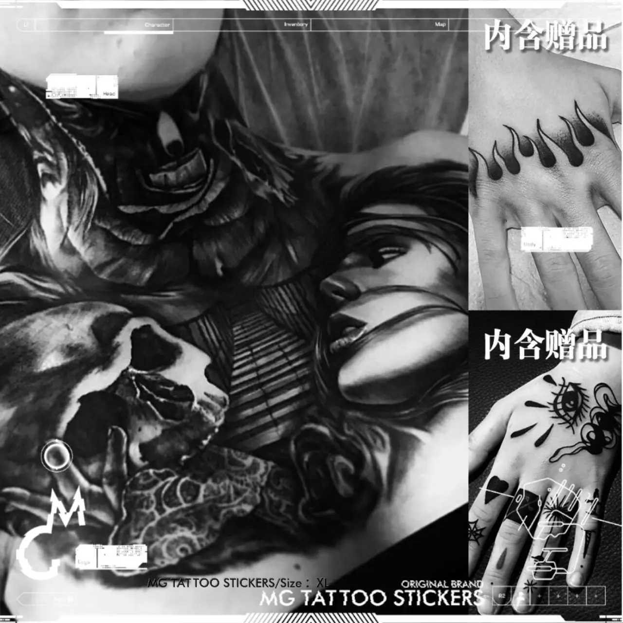 Womens Skull Fake Tattoo Mens Chest Art Tattoo Stickers Punk Skull Temporary Tattoo Waterproof Temporary TattooXJ25414