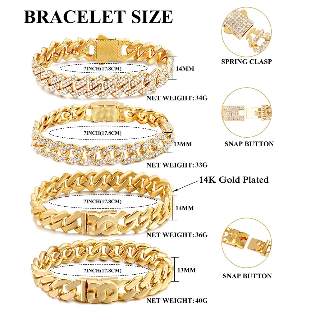 Women Cuban Chain Bracelet HipHop Bling Iced Out Chain Gold Silver Color Rhinestone Paved Chunky Metal Bracelet Men Jewelry Gift 250414