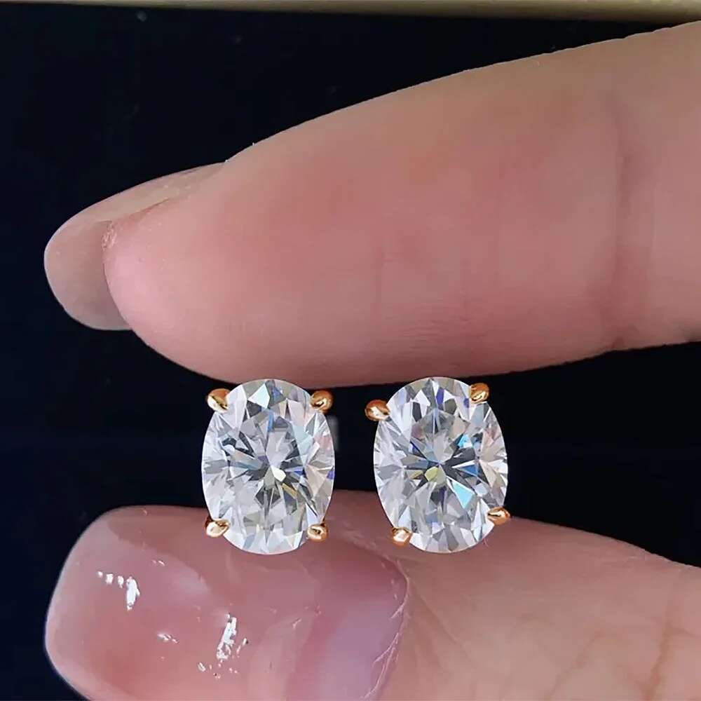 3carat Oval Cut Moissanite Solitaire Diamond Stud Earrings for Women Men 925 Sterling Silver Plated 18k Yellow Gold Ear Studs
