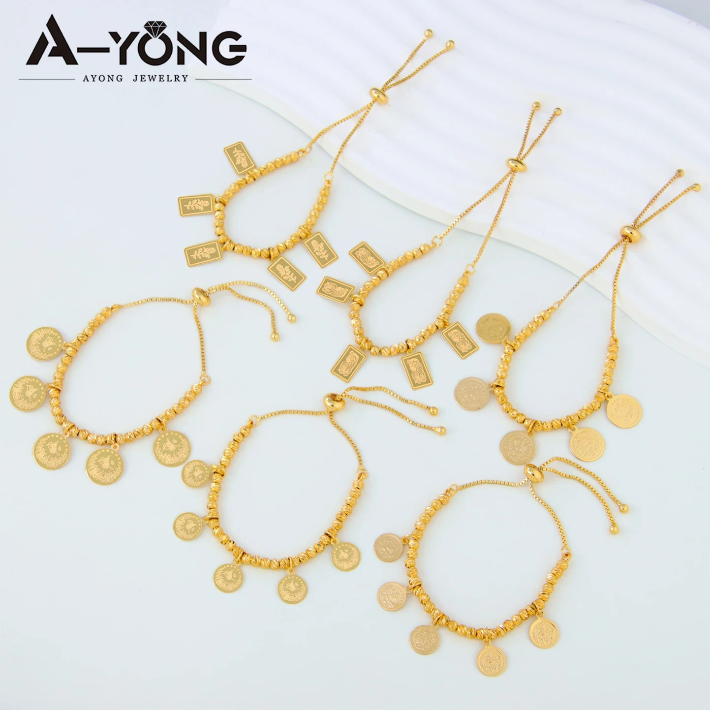 Arab Gold Color Bead Bracelet 21k Gold Plated Adjustable Turkish Coins Bangles Islamic Women Wedding Party Jewelry Gifts 251113