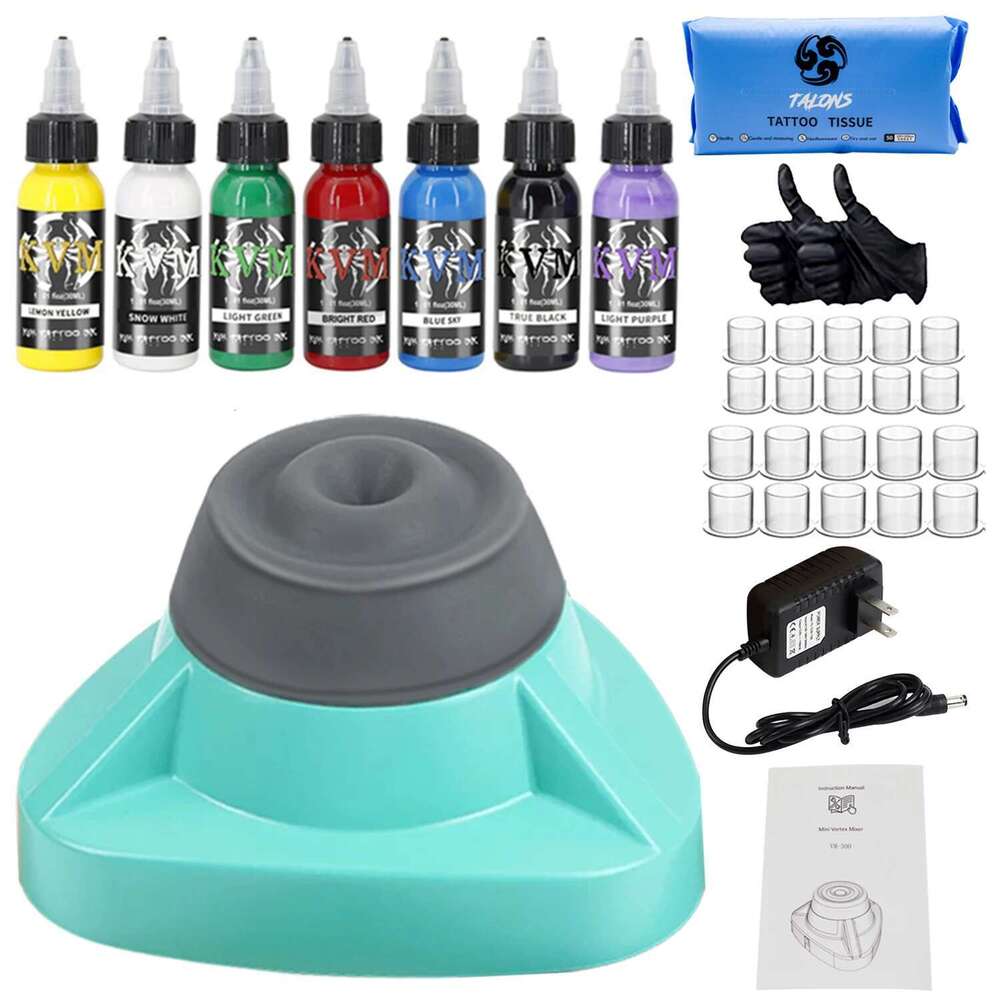 10000Rpm Mini Vortex Kit 7 Colors 1Oz Tattoo Wipe Paper Gloves Ink Cups Included For Mixer Nail Polish Tattoo Supplies