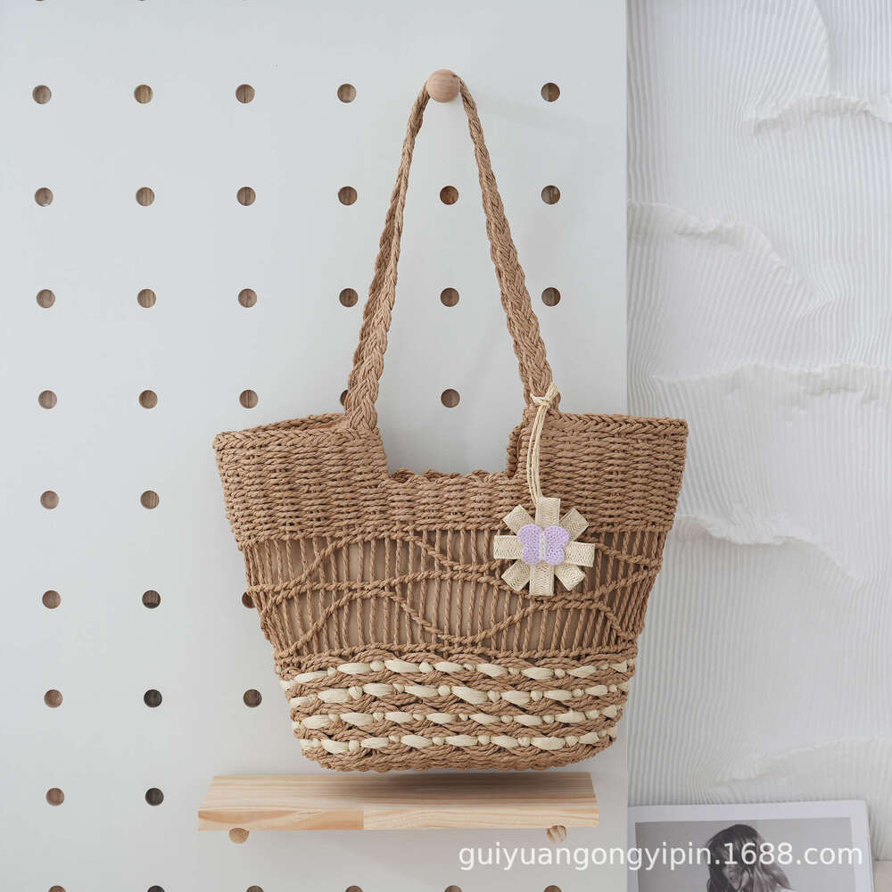 Handmade Beach Bag Handmade Straw Woven Shoulder Versatile Large Capacity Tote With Inner Lining Hollow Ripple Summer Beach Bag For Women Kq2
