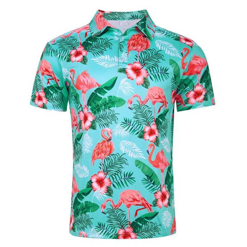 3D printed flower leaf flamingo tree polo shirt mens coconut tree neon graphic short sleeved fashionable loose collar top street T-shirt W250414