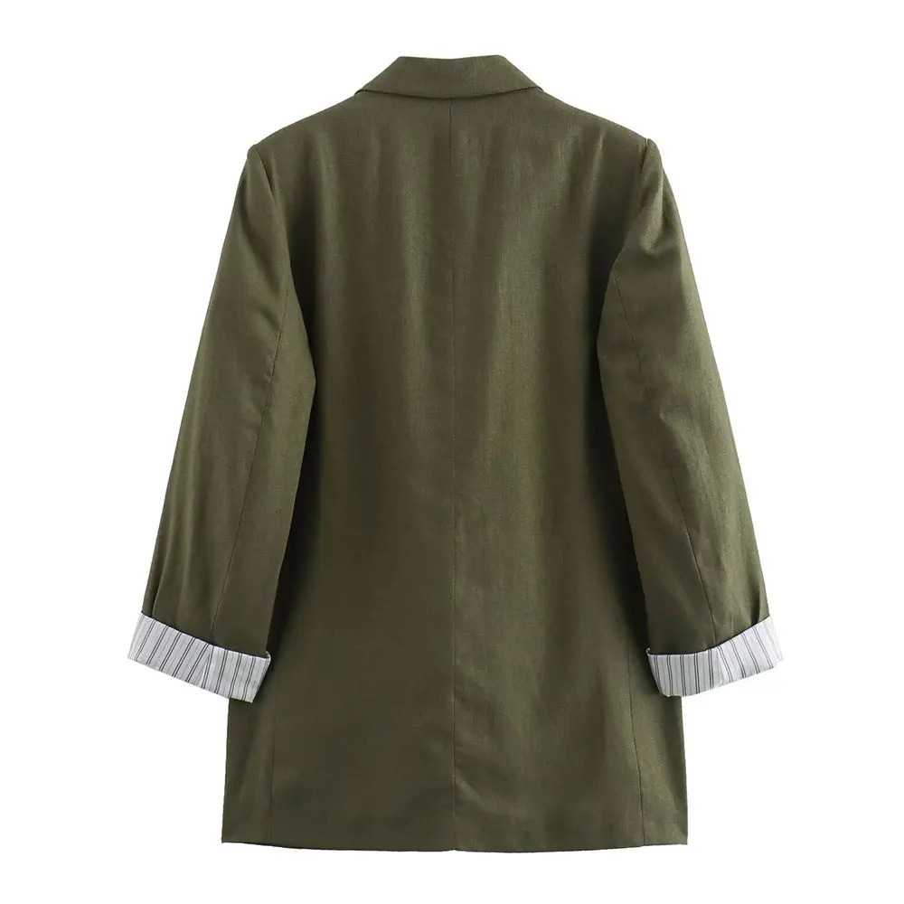 DUOPERI Womens Fashion Solid Jacket with Slotted Collar Long Rolled Sleeves Unique Office Business Set 250414Z