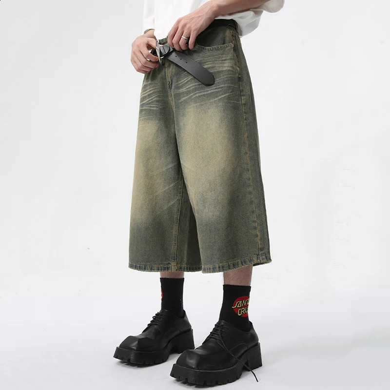 IEFB American Style Denim Shorts High Street Straight Calf-Length Pants Summer Men Jeans Fashion Mens Clothing 9C5970 250411