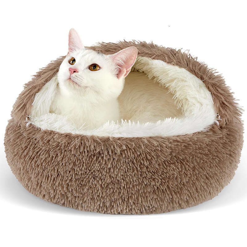 Cat Winter Warm Shell Semi-Enclosed House Dog Long Plush Pet Bed Wholesale