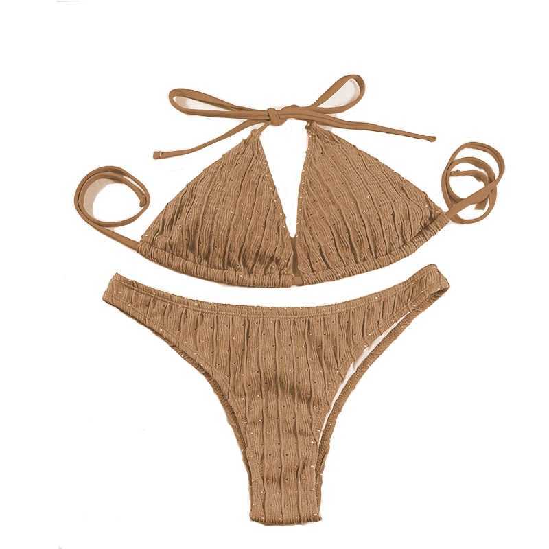 Sexy 2025 Jacquard Drawstring Two Piece Swimsuit Female Swimwear Women Bikini Set Bather Swimming Beachwear for Bathing SuitW251113