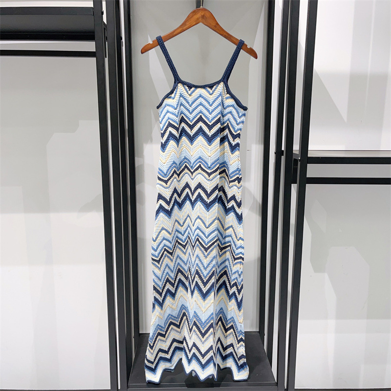 Designer womens dresses maxi dress 2025 New Sleeveless Top+Pants+Strap Contrast Color Geometric Folding Pattern Knitted Sleeveless Set