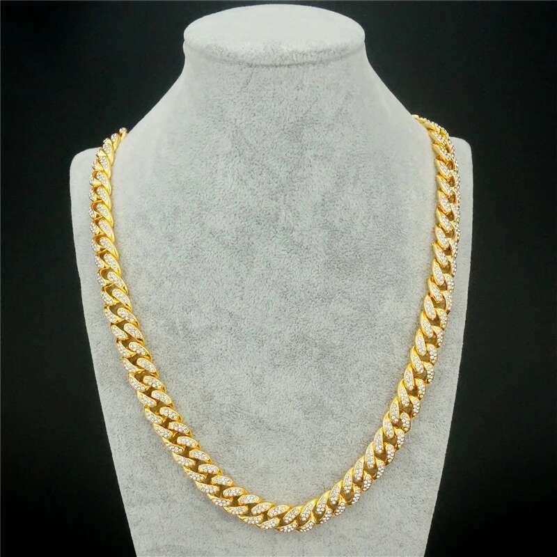 13MM AAA Rhinestone Iced Out Miami Cuban Link Chain Necklace For Men Women Chains Hip Hop Silver Color Jewelry On The Neck Gift