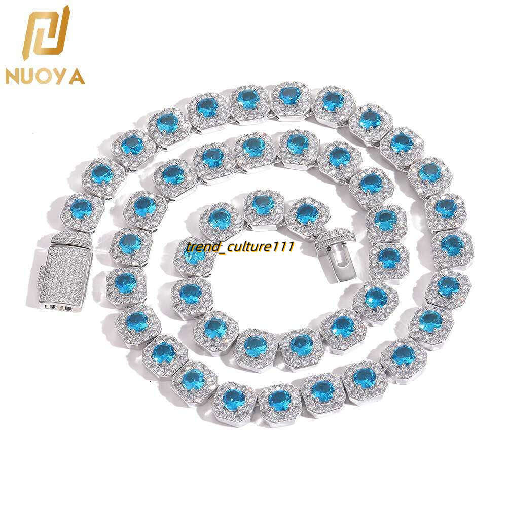 Hip hop for women, 12mm flip button, colorful Moissanite rock sugar necklace, trendy brand, personalized men's necklace