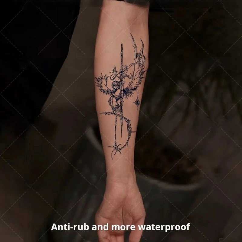 Holy Judgment Sword Herbal Tattoo Sticker Angel Judge Semi Permanent Waist Fake Tattoo Female Punk Art Temporary TattooXJ25414