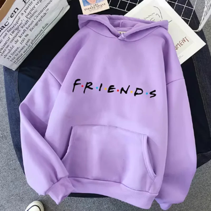 Womens friend printed hoodie with long sleeves and zippers fashionable clothing casual solid color womens spring autumn fashion street 250414Z