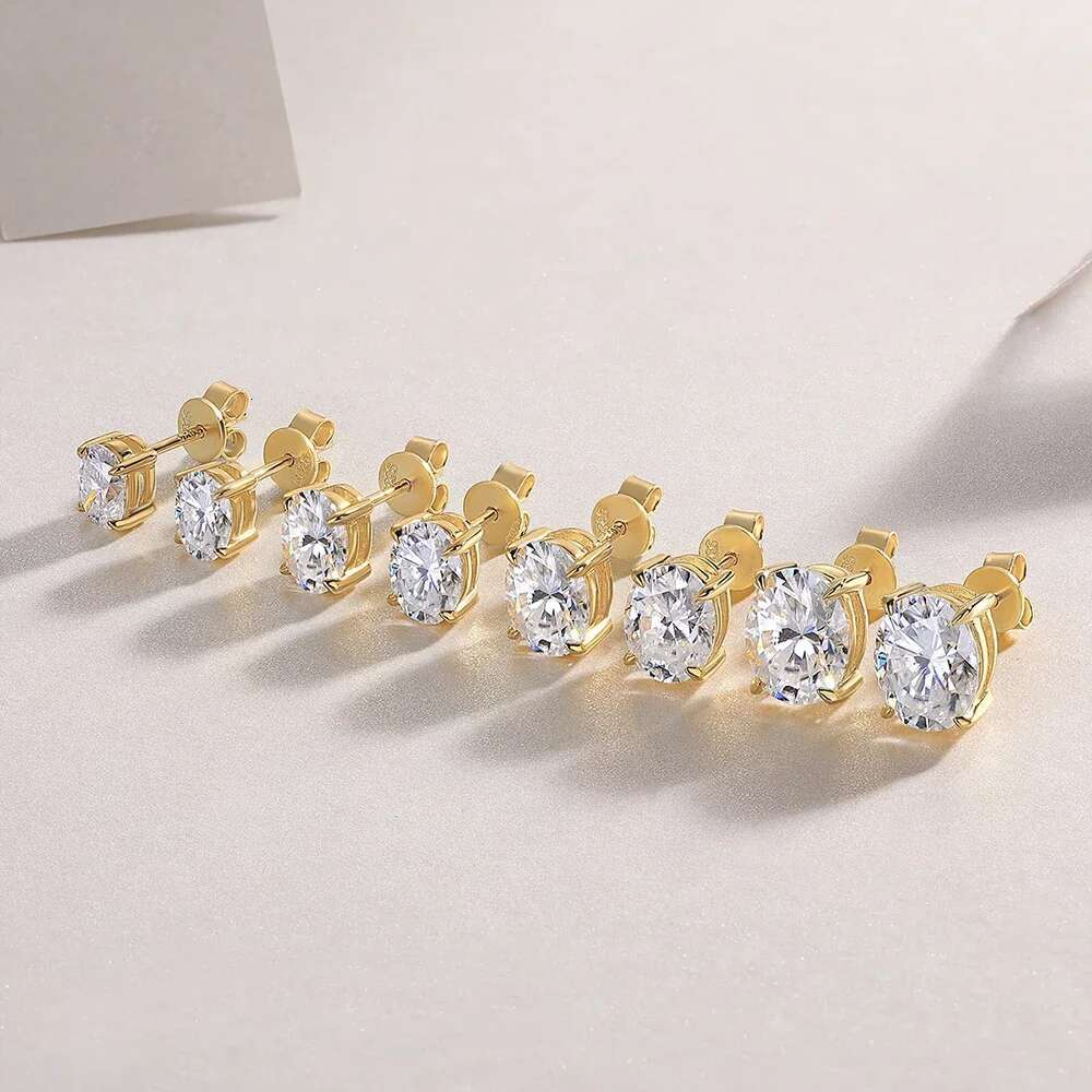 3carat Oval Cut Moissanite Solitaire Diamond Stud Earrings for Women Men 925 Sterling Silver Plated 18k Yellow Gold Ear Studs