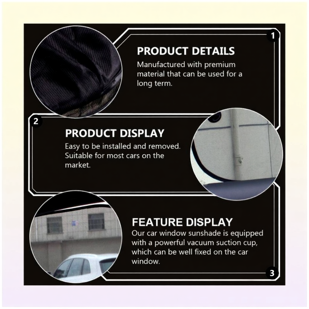 Car Sunshade 1 Set 4pcs Universal Window Sun Shade UV Rays Protector Black