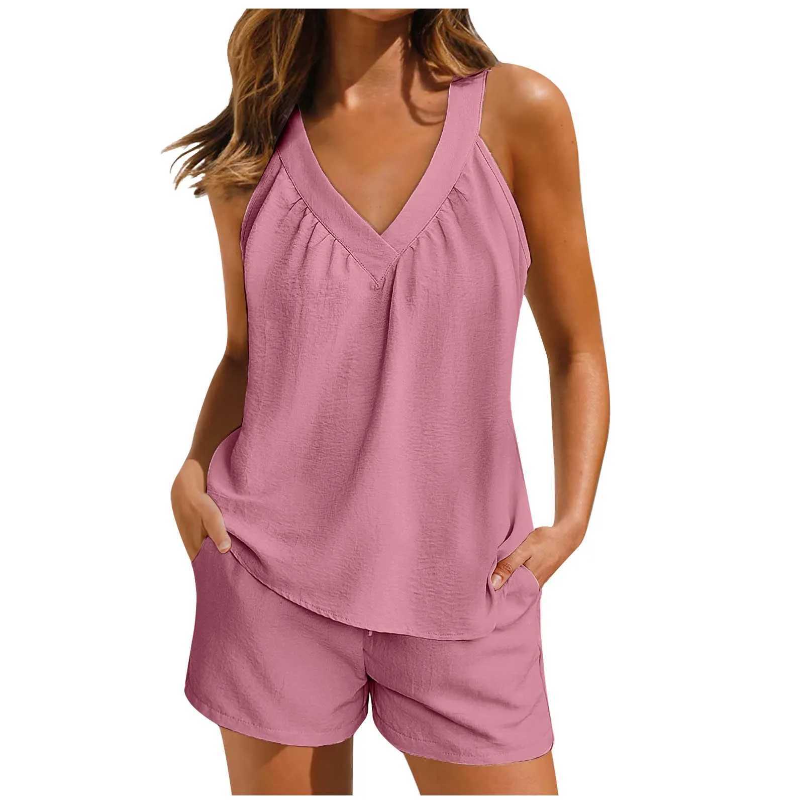 Fe Fashion Solid Color Summer Set Fluffless Loose V-neck Zipper Top and Pocket Shorts Loose Comfort SetXJ250414