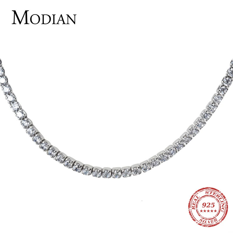 Modian Genuien 925 Sterling Silver Clear CZ Choker Necklace for Women Gift Adjustable Box Chain Original Fine Jewelry 250407