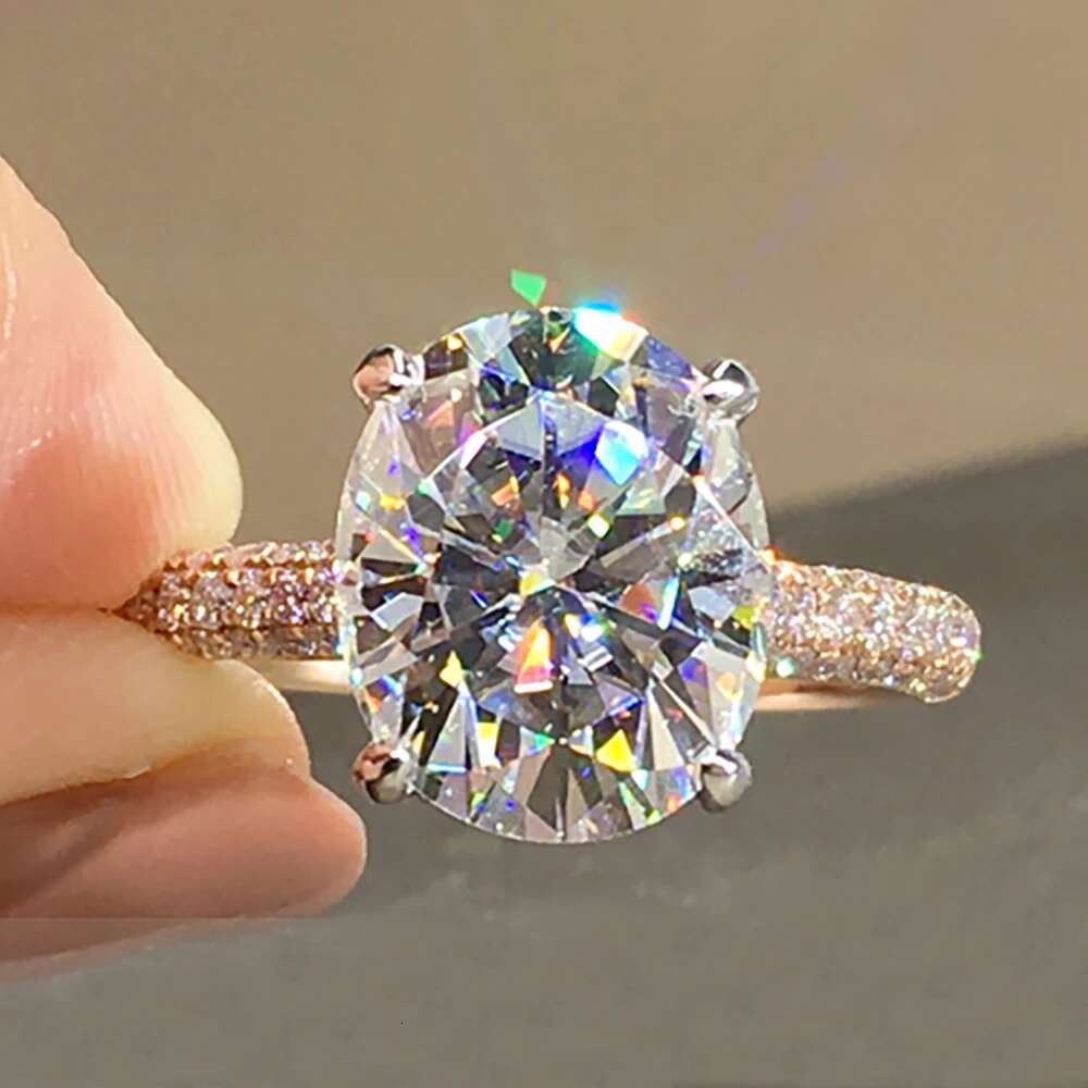 Custom Solid 18K Rose Gold Women Ring Moissanite Diamonds Oval Party Engagement Anniversary Wedding Ring Crown Trendy