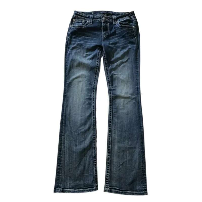 Retro Miss Me Boot Cut Female Y2k New Blue Jeans Embroidered Wing Pocket Hip Hop Haruku Gothic Wide Pants Street Wear