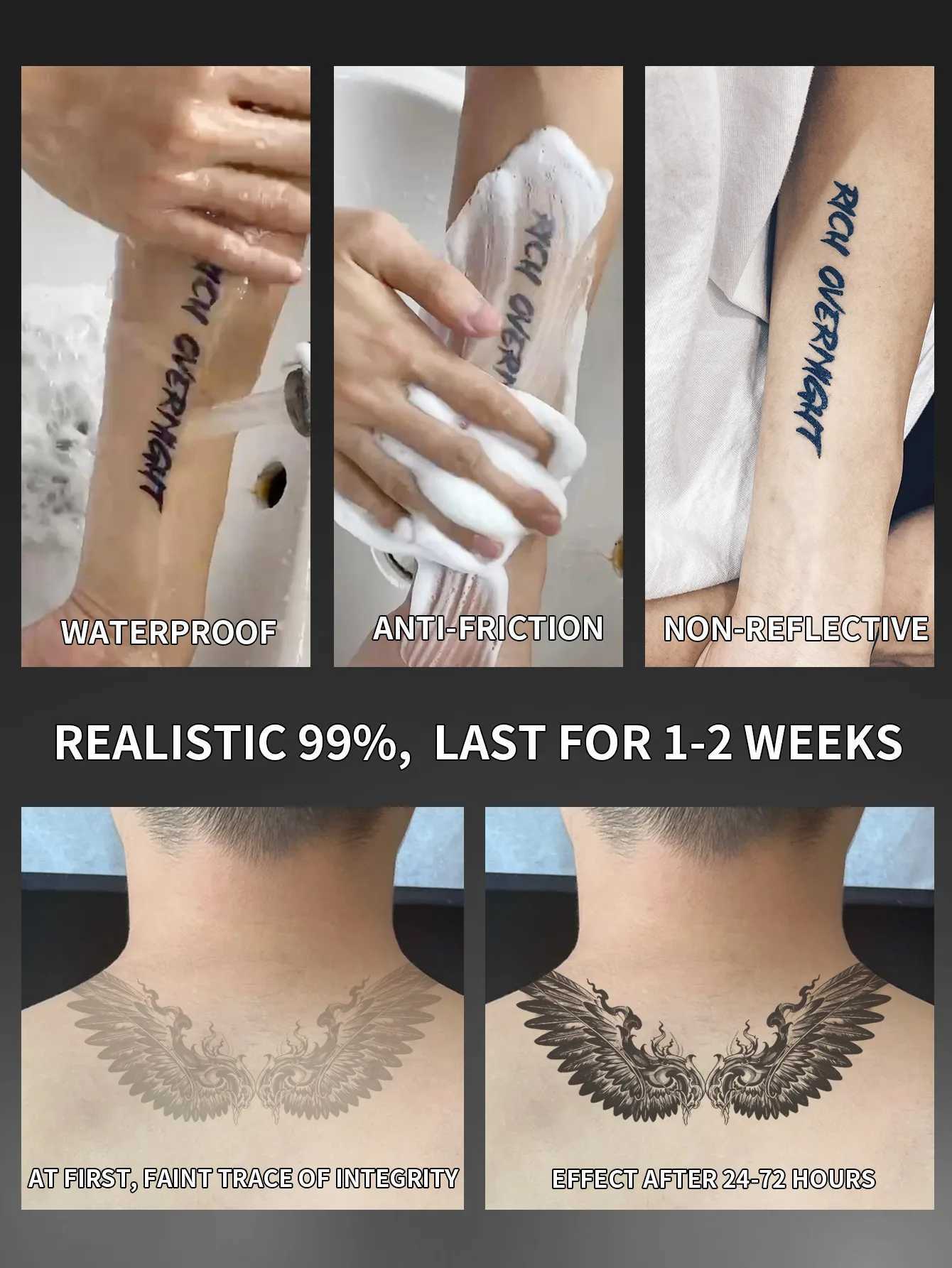 Angel wing neck waterproof temporary tattoo sticker lasting 1-2 weeks real semi permanent fake tattooXJ25414