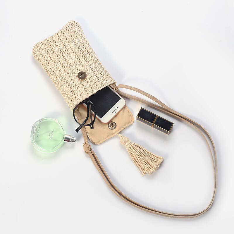 Handmade Beach Bag 2024 Summer New Hanins Fashion Mini Phone Diagonal Straddle Solid Color Grass Woven Women's Bag Kq2