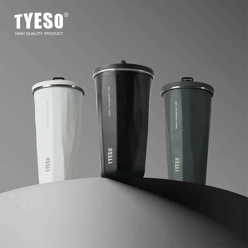 TYESO 600ml Thermos Water Bottle Stainless Steel Coffee Cup with Straw Gradient Keeps Cold and Heat Insulated Car Thermos Mug C251114
