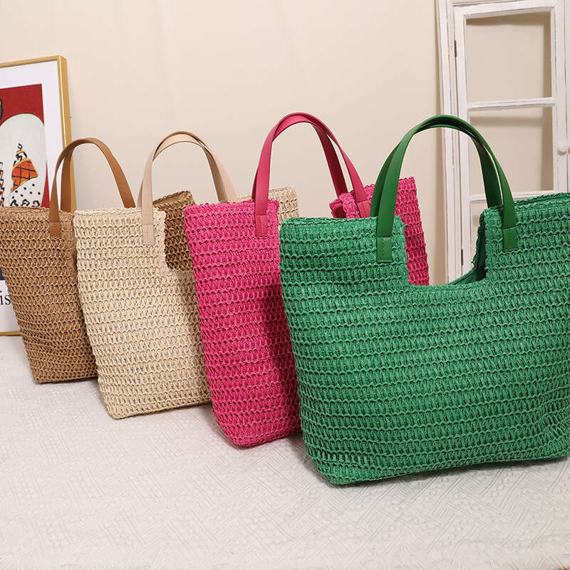 Handmade Beach Bag H Family's New Single Shoulder Simple And Large Capacity Handheld Straw Woven Beach Vacation Bag, Women's Bag Kq2