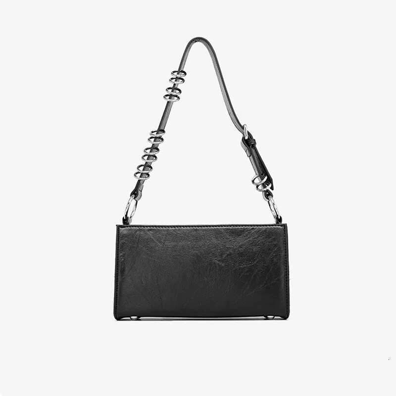 MABULA Multi-Pocket Underarm Tote Handbag Solid Black Y2k Cool Girl Metal Ring Phone Purse Women's Fashion Vintage Shoulder Bag