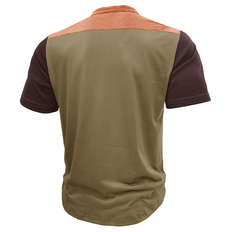 Mens Outdoor Sports Henley Shirt Mens Short sleeved Standing Neck T-shirt Fitness T-shirt Top