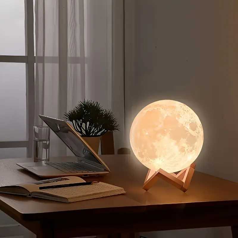 Pvc Moon Lamp Usb Rechargeable 3d Night Light Led Ambient Light Pvc Material Lampshade Three Light Modes Are Adjustable M251114