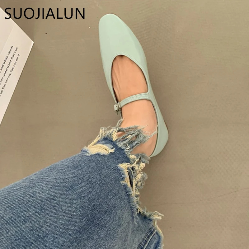 SUOJIALUN Summer Women Flat Shoes Fashion Shallow Ladies Casual Soft Mary Jane Shoes Outdoor Dress Flat Ballet Shoes 250410