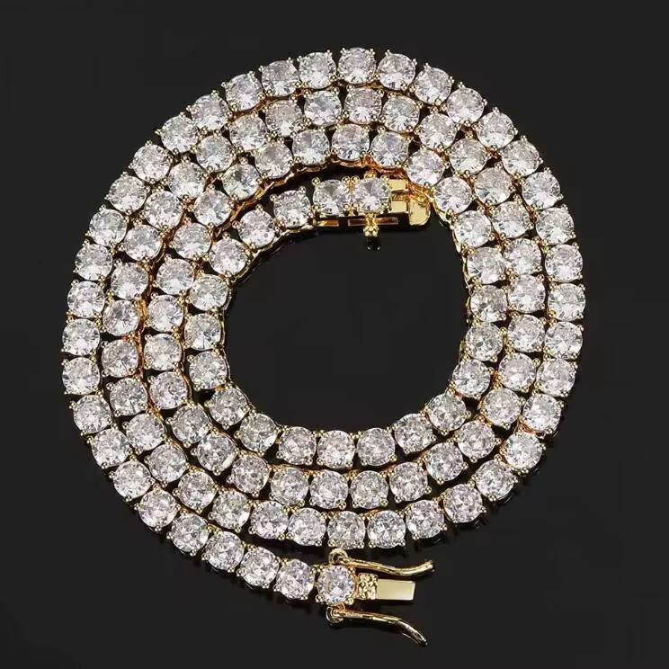 Womens 5mm Silver Plated Tennis Chain Necklace Hip Hop Iced Out Diamond Necklace Fine Jewelry for Gift