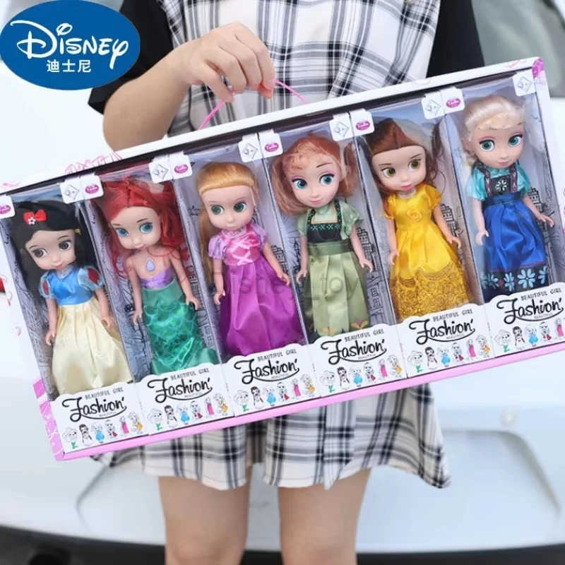 free shipping 6 pieces/set Princess Anna Elsa Rapunzel Snow White Beauty Sandro Doll Game House Toy Girl Christmas Gift