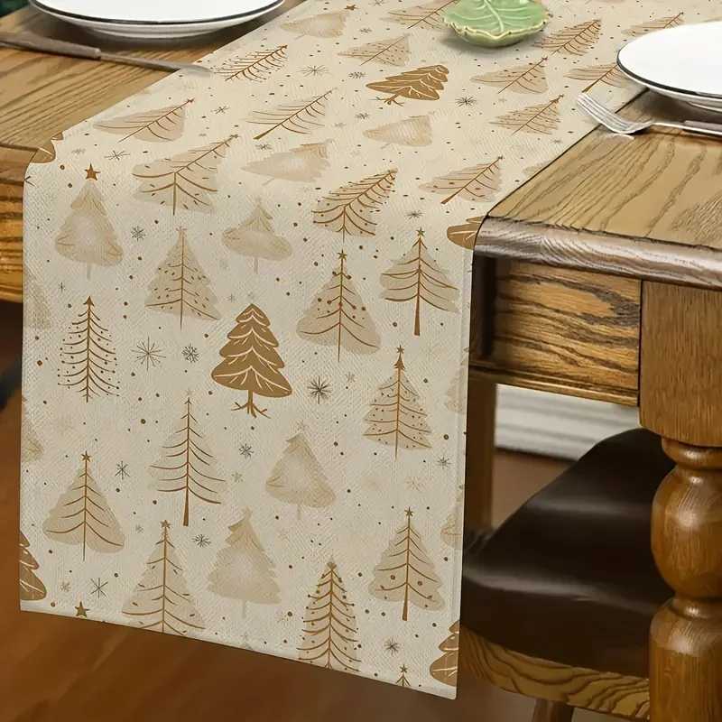 Christmas Bohemian style vintage Christmas tree table runner with golden pine and star design Festive and perfect for parties New Years Y251113