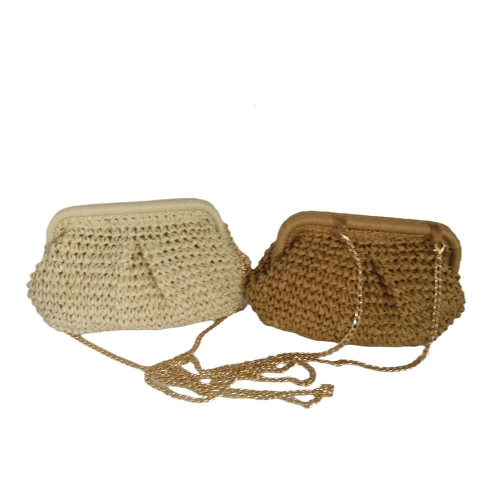 Handmade Beach Bag Western Style Fashion Chain Shoulder 2024 New Spring/Summer Clip Buckle Niche Grass Woven Women's Casual Crossbody Bag Kq2