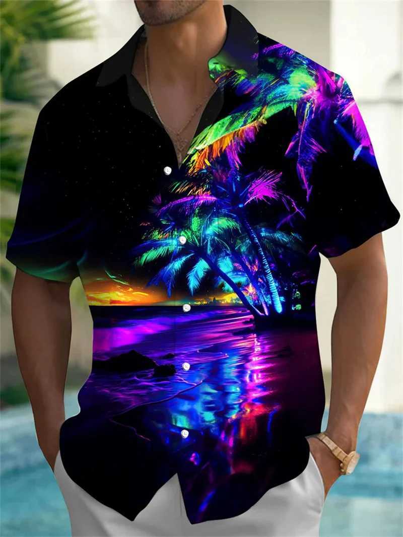 2025 Mens Fashion Short Sleeve Button Summer High Quality 3D Printed Short Sleeve Top W250414
