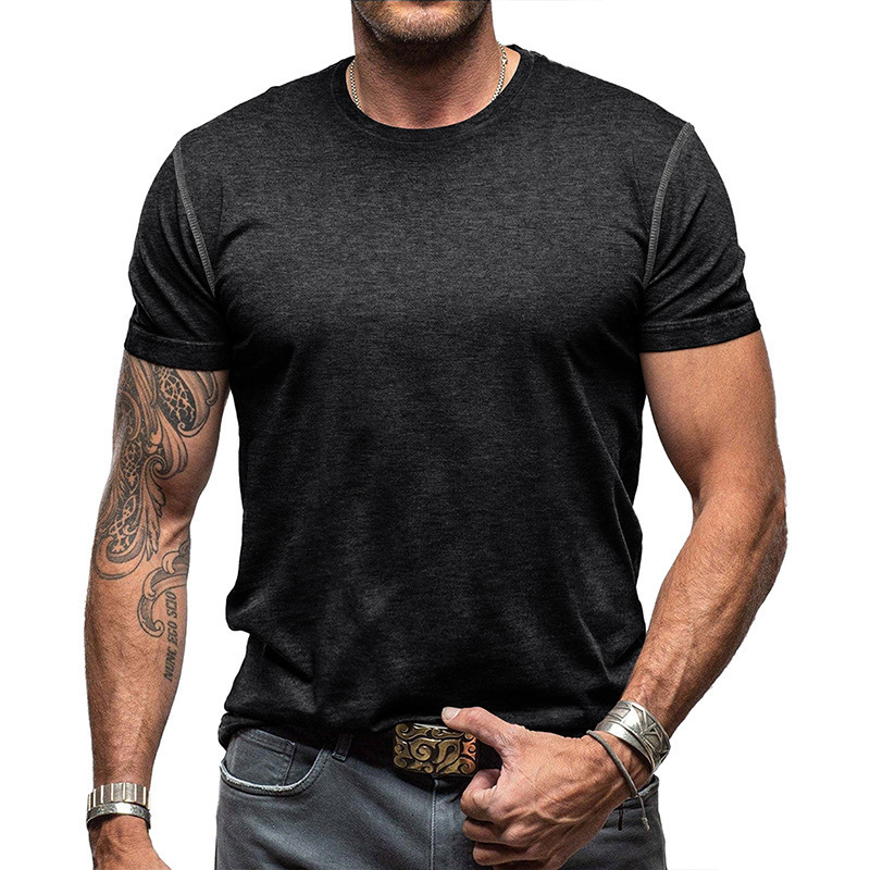 Mens summer short sleeved T-shirt mens basic top solid color round neck base shirt men