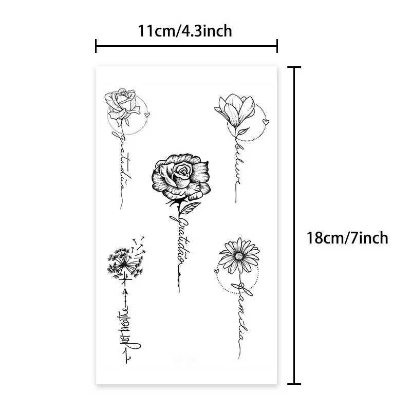 Rose and text waterproof temporary tattoo sticker with dried flowers lasting 1-2 weeks semi permanent fake tattooXJ25414