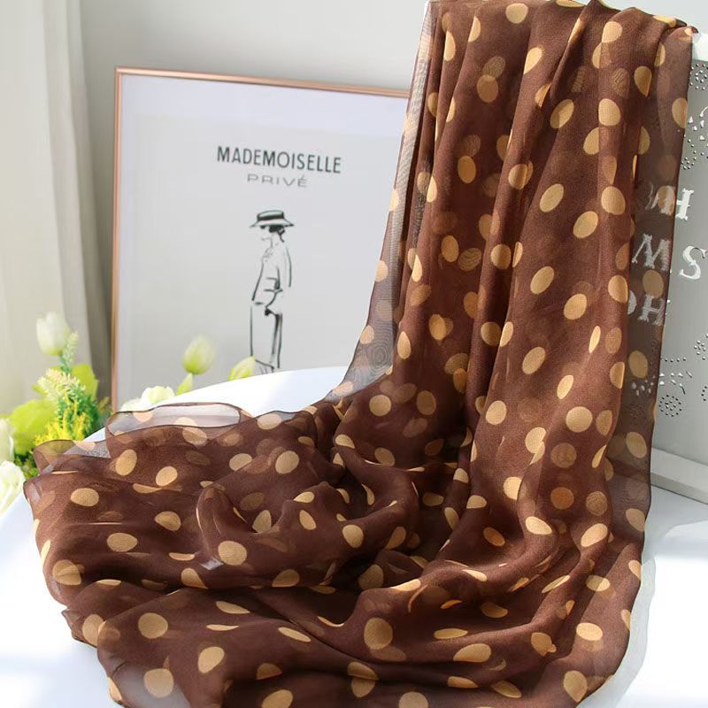 T475 Spring and Autumn Georgette Silk Scarf Polka Dot Thin Temperament Polka Dot Soft Large Shawl Scarf Sunscreen Windproof Scarf