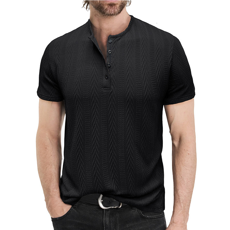 Summer mens fashion knitwear mens short sleeved Henley shirt mens T-shirt