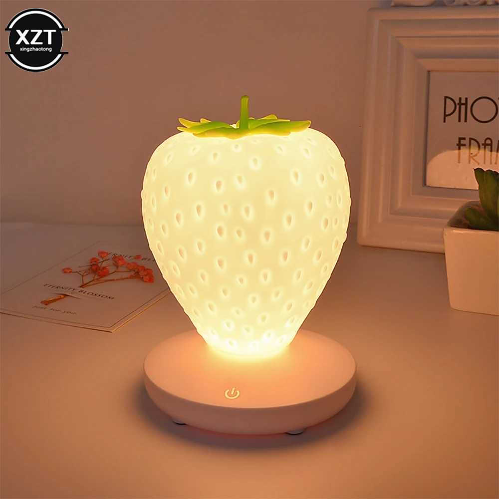 LED Strawberry Lamp for Bedroom Silicon Touch-Sensor USB Rechargeable Dimmable Idyllic Bedside Night Light for House Decoration M251114