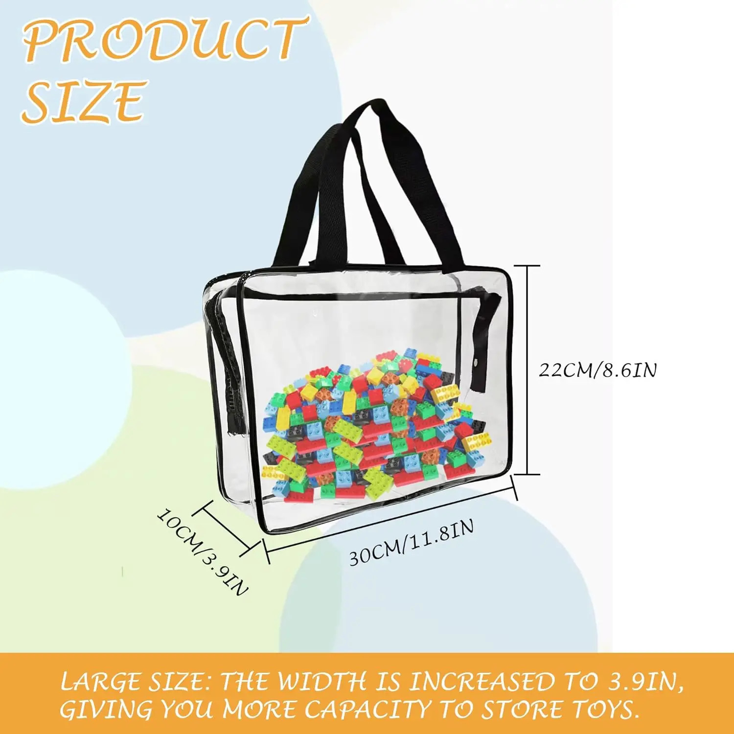 Large toy storage bag reusable transparent PVC board game storage travel waterproof organizer bag for books buildings building blocks puzzles 250430