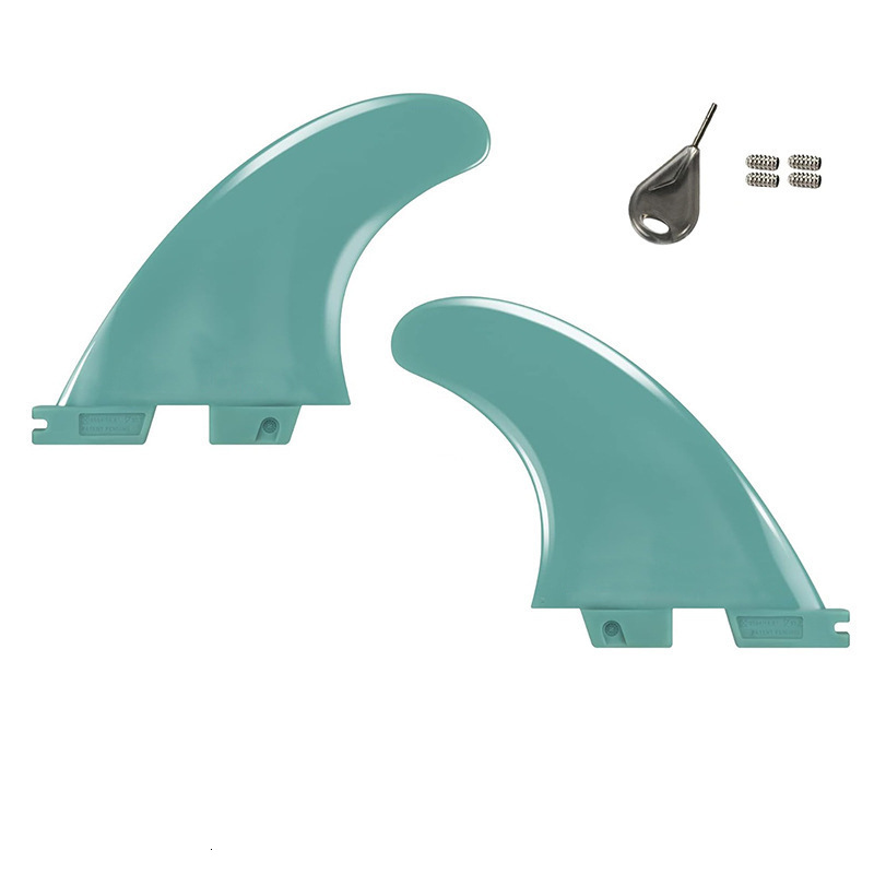 Fiberglass reinforced polymer surfboard with double fins 2/3/4/5 and blue/black fins 250222