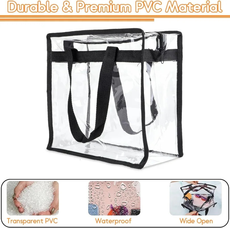 Clear Bag for Stadium Events Approved 12x6x12 Large Transparent Tote Bag with Zipper PVC Clear Bag Stadium Approved 250407